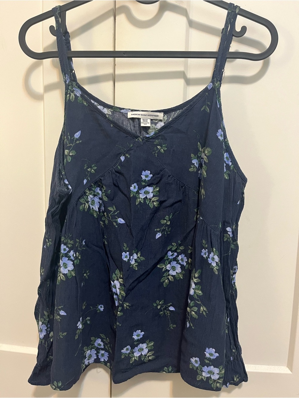 American Eagle Outfitters Navy Floral Cold-Shoulder Peasant Top